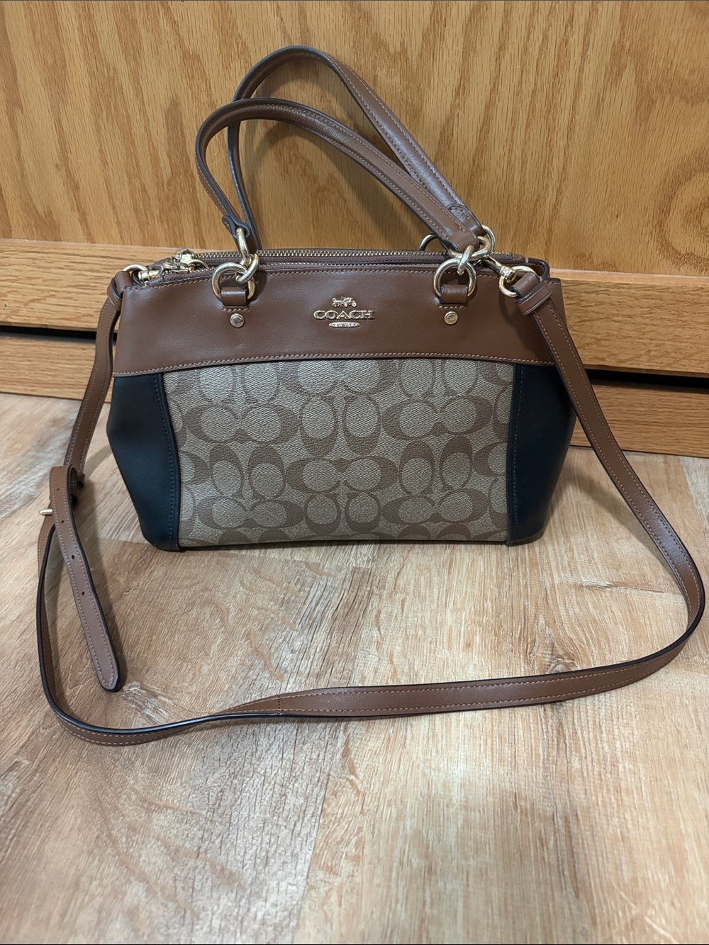 Coach Brown/Black Signature Brooke Caryall Satchel Crossbody Purse